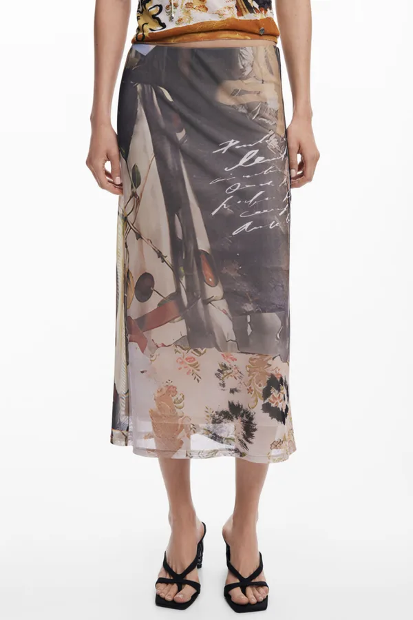 DESIGUAL DÁMSKÁ BÉŽOVÁ SUKNĚ MIDI